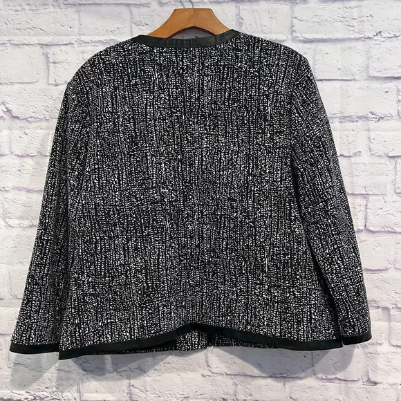 Covington Size Large Blazer Full Zip Black White Leather Trim Career Jacket - Picture 2 of 10